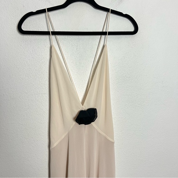 Revolve Helsa Sheer Deep V Long Slip Dress Cream Maxi with Rosette Flower Small - Picture 6 of 14